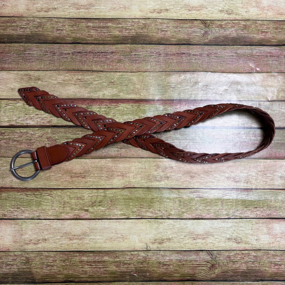 western goth cowboycore Old Trend Barracuda Studded Braided Leather Belt 36 boho